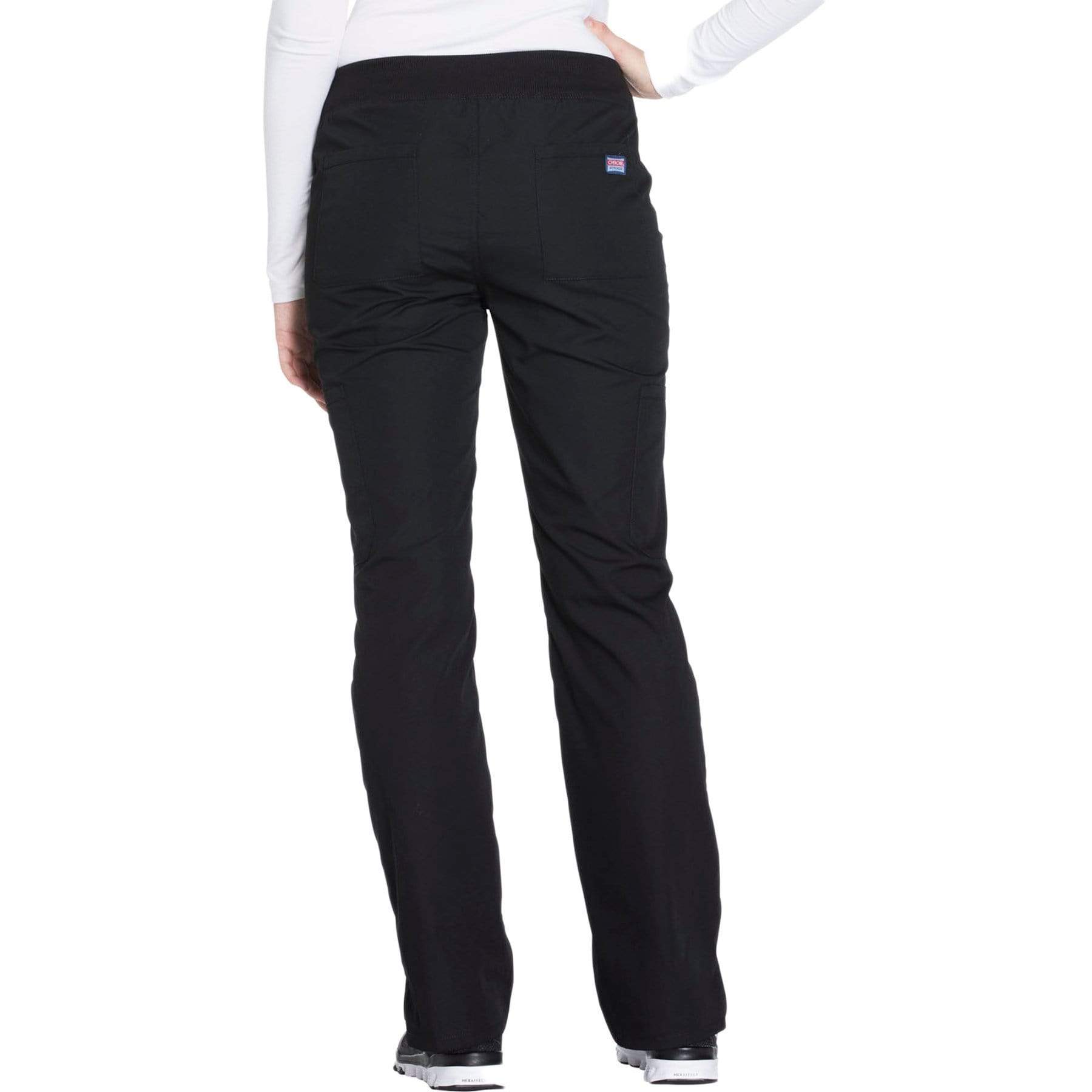 Cherokee Scrubs Pants Cherokee Workwear WW210 Scrubs Pants Womens Mid Rise Straight Leg Pull-on Cargo Black