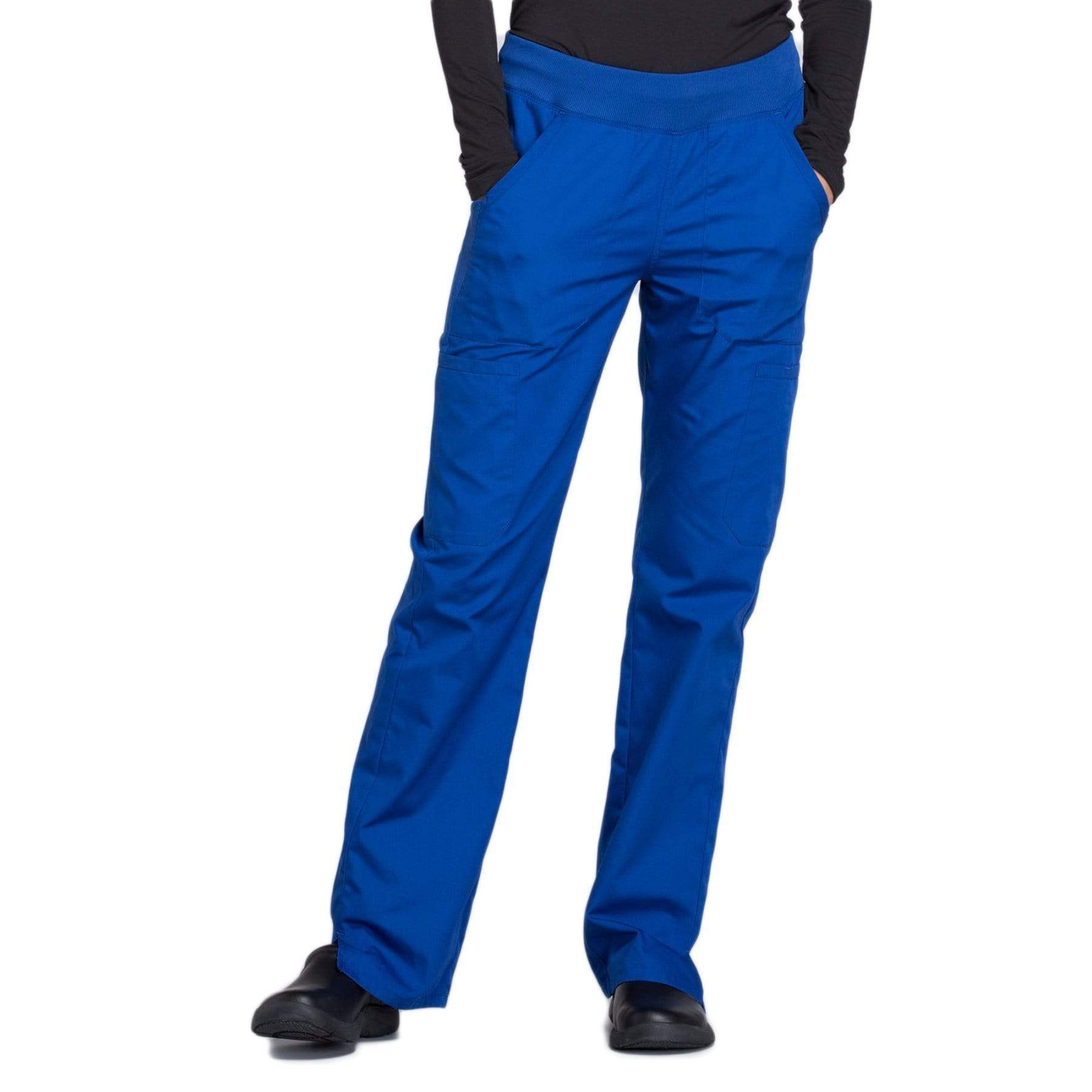 Cherokee Scrubs Pants 2XL / Regular Length Cherokee Workwear WW210 Scrubs Pants Womens Mid Rise Straight Leg Pull-on Cargo Galaxy Blue