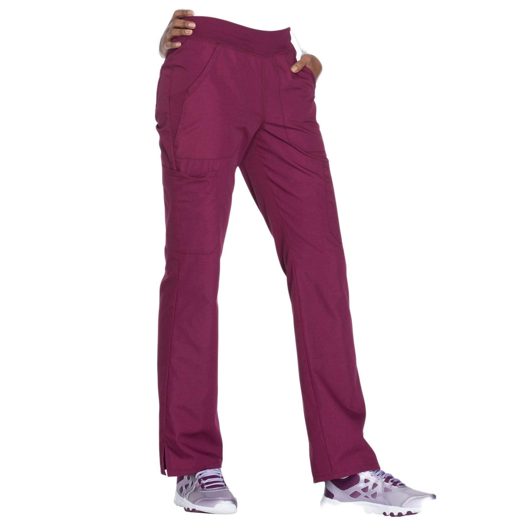 Cherokee Scrubs Pants Cherokee Workwear WW210 Scrubs Pants Womens Mid Rise Straight Leg Pull-on Cargo Wine