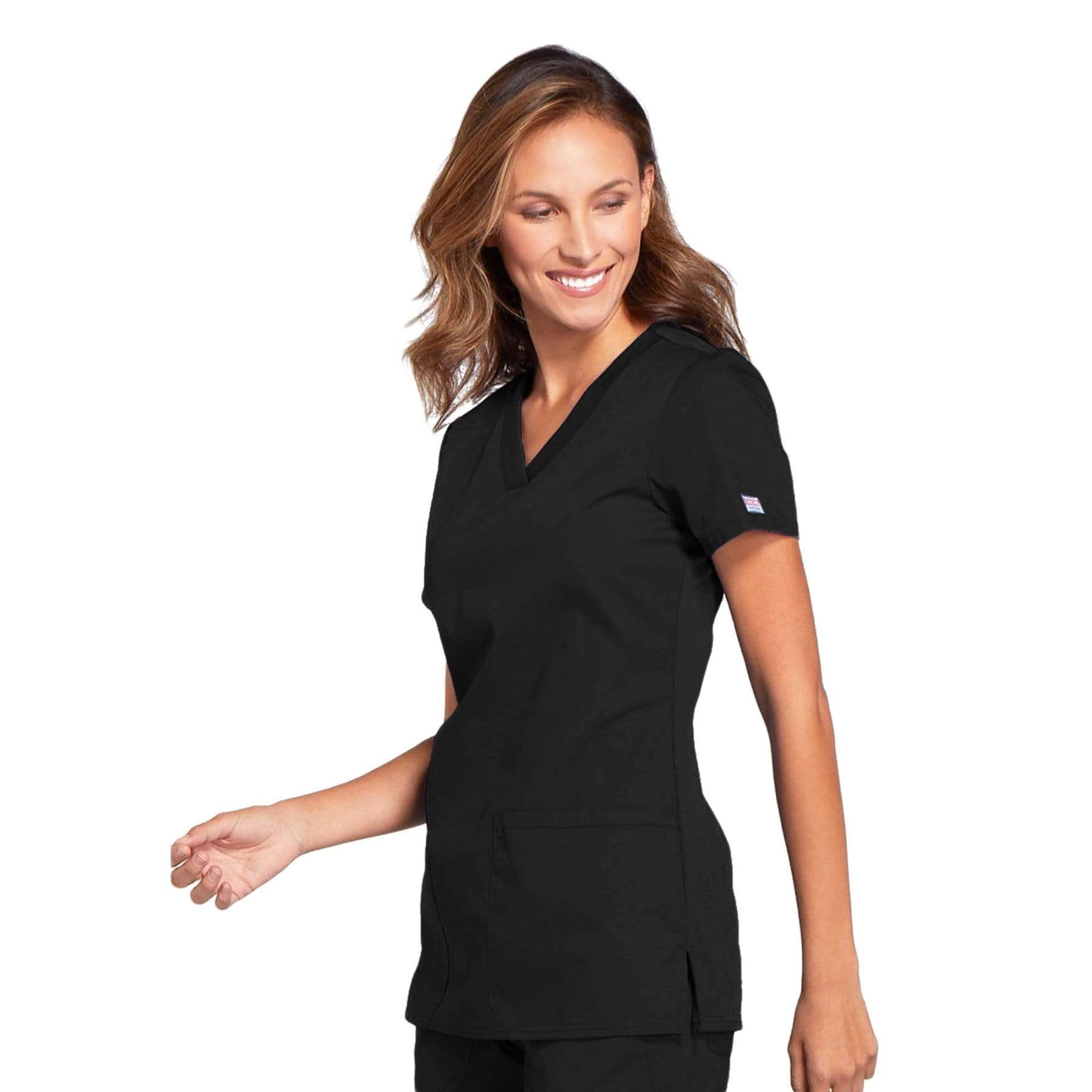 Cherokee Scrubs Top Cherokee Workwear WW645 Scrubs Top Womens V-Neck Black