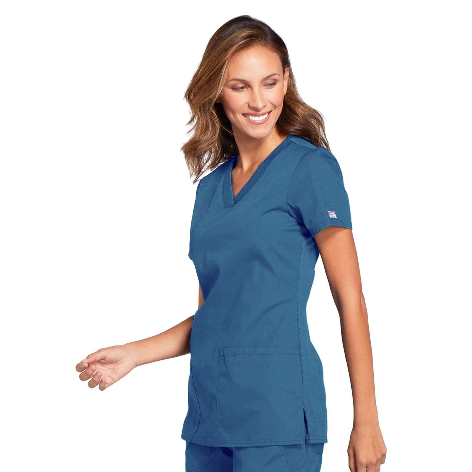 Cherokee Scrubs Top Cherokee Workwear WW645 Scrubs Top Womens V-Neck Caribbean Blue