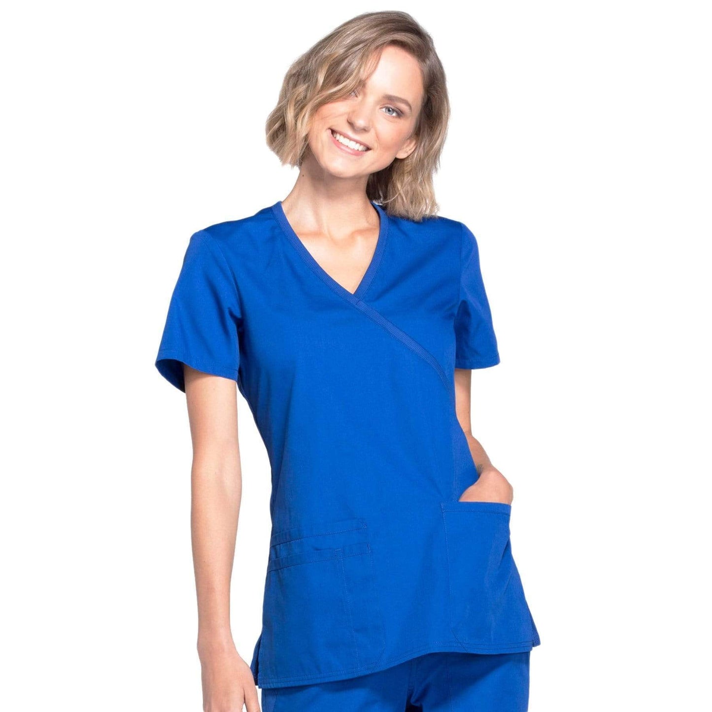 Cherokee Scrubs Top 2XL Cherokee Workwear WW650 Scrubs Top Womens Mock Wrap Galaxy Blue