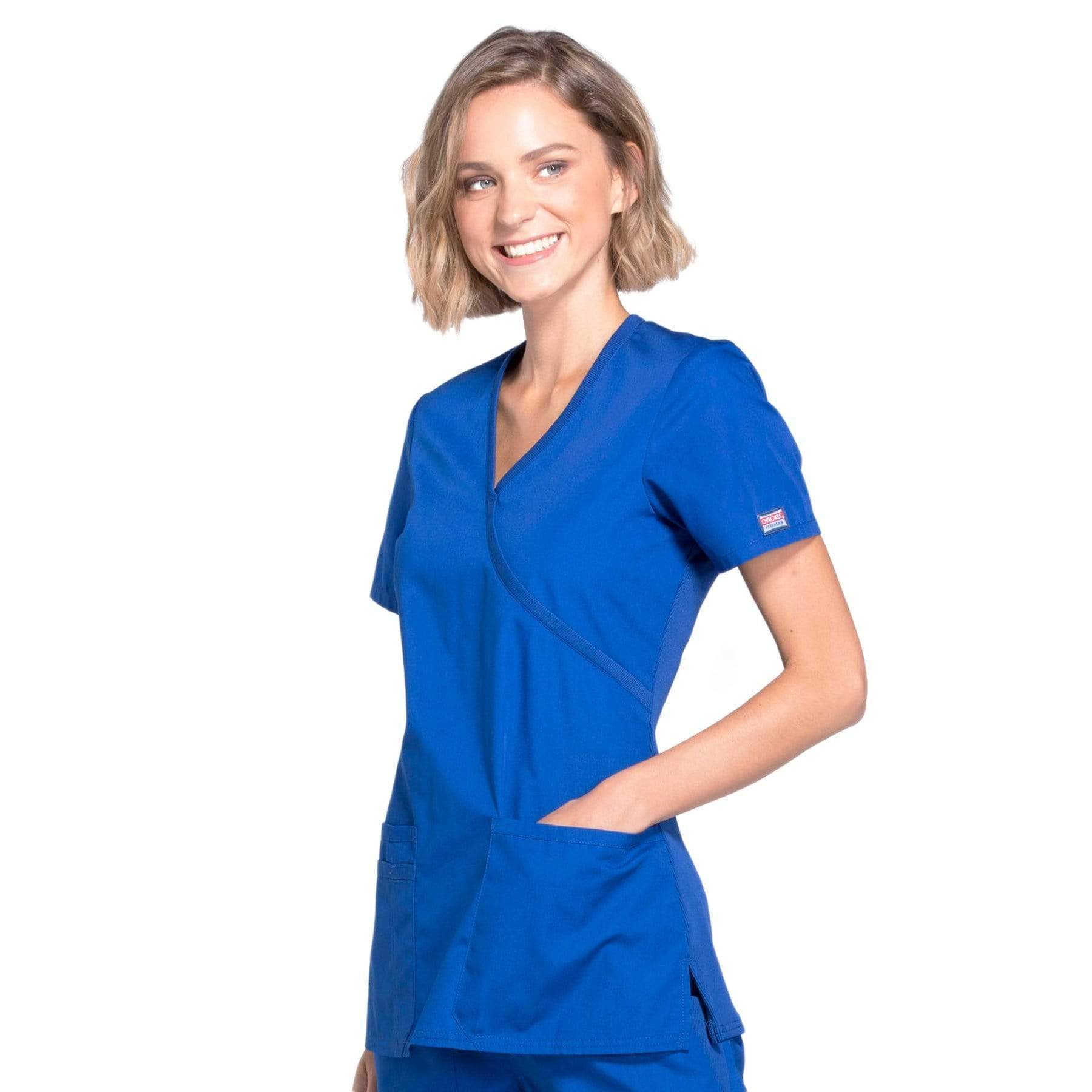 Cherokee Scrubs Top Cherokee Workwear WW650 Scrubs Top Womens Mock Wrap Galaxy Blue