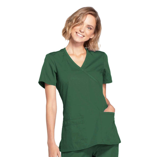 Cherokee Scrubs Top 2XL Cherokee Workwear WW650 Scrubs Top Womens Mock Wrap Hunter Green