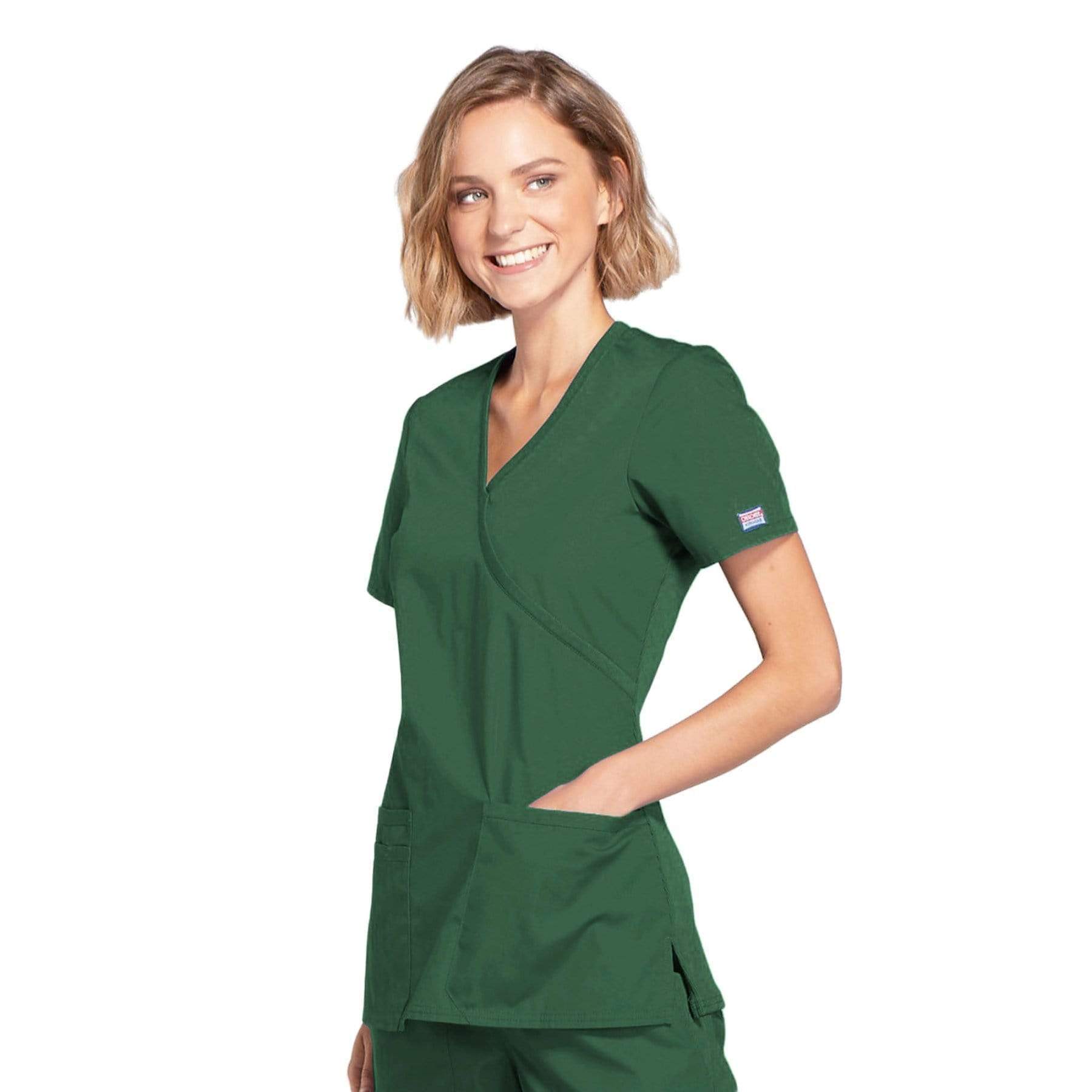 Cherokee Scrubs Top Cherokee Workwear WW650 Scrubs Top Womens Mock Wrap Hunter Green