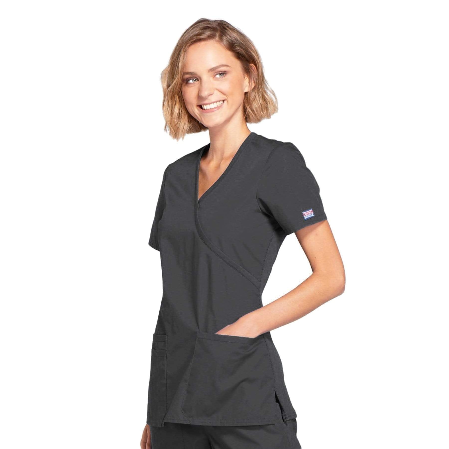Cherokee Scrubs Top Cherokee Workwear WW650 Scrubs Top Womens Mock Wrap Pewter