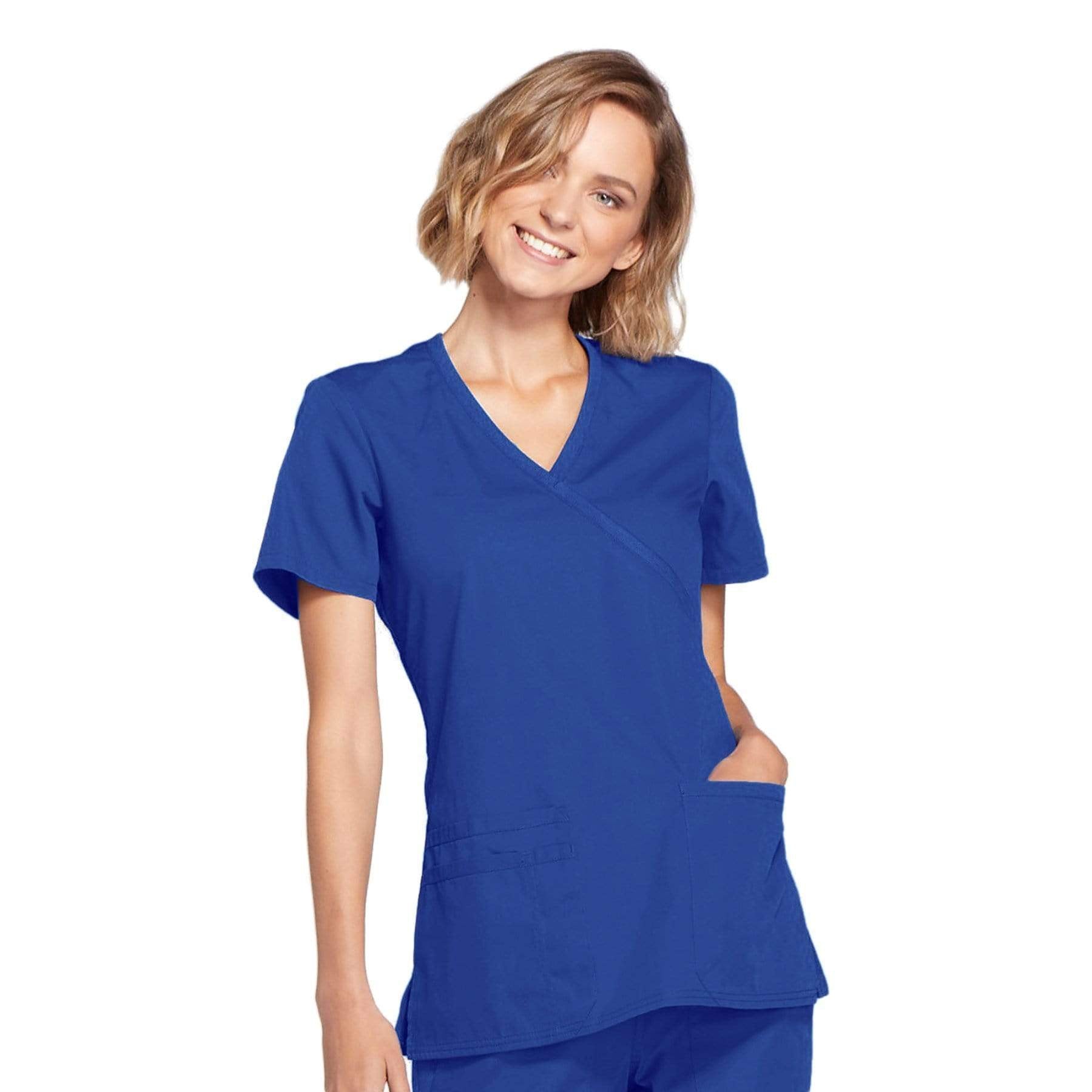 Cherokee Scrubs Top 2XL Cherokee Workwear WW650 Scrubs Top Womens Mock Wrap Royal