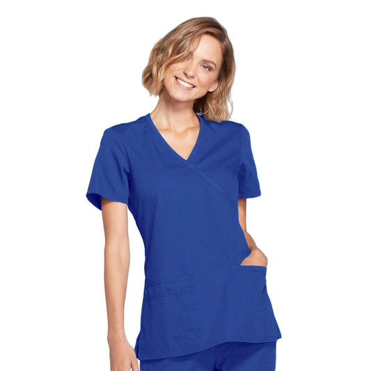 Cherokee Scrubs Top 2XL Cherokee Workwear WW650 Scrubs Top Womens Mock Wrap Royal