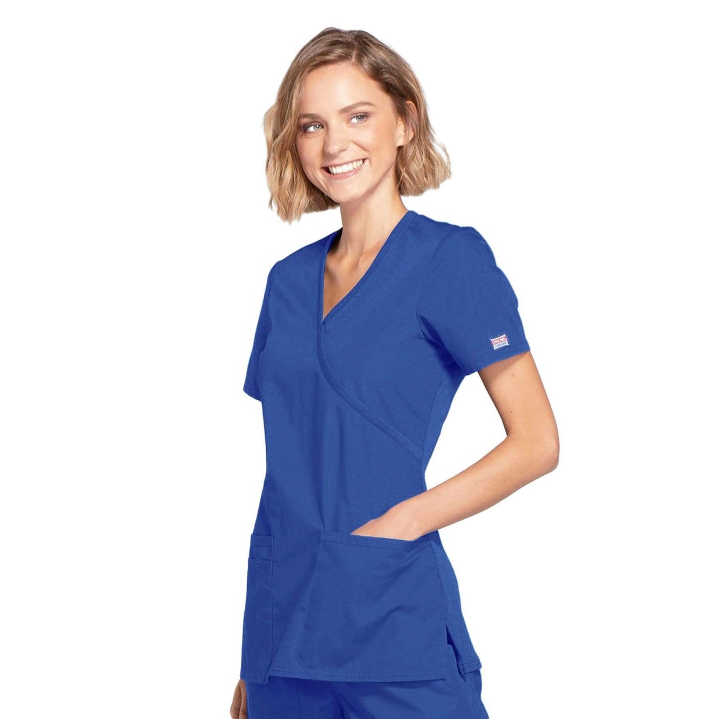 Cherokee Scrubs Top Cherokee Workwear WW650 Scrubs Top Womens Mock Wrap Royal