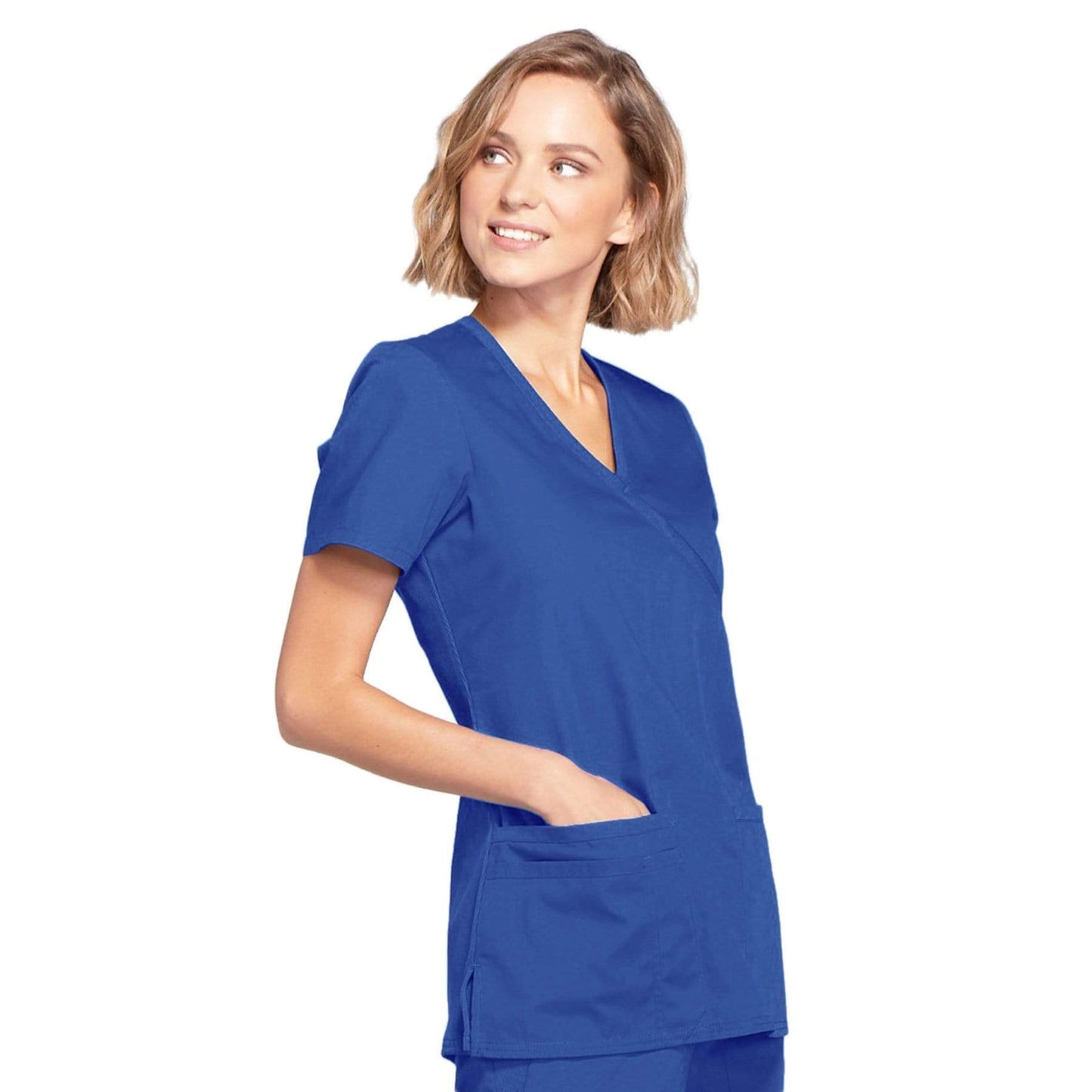Cherokee Scrubs Top Cherokee Workwear WW650 Scrubs Top Womens Mock Wrap Royal