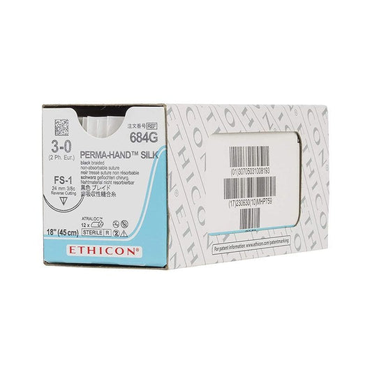 Ethicon Sutures Ethicon Braided Silk Sutures 3/0 FS-1 45CM 12PC 684G