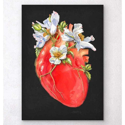 Codex Anatomicus Anatomical Print A5 Size (14.8 x 21 cm) Heart Anatomy II Floral Black