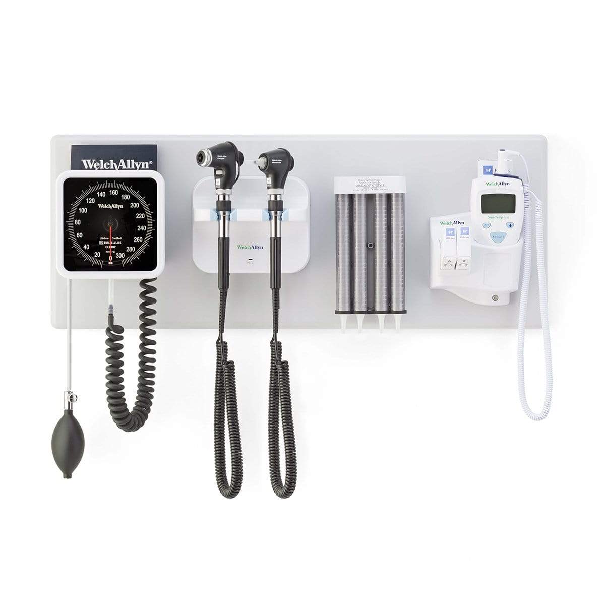 Welch Allyn Wall Diagnostic Sets Wall System PanOptic Basic MacroView Basic Dispenser Aneroid SureTemp Hillrom Welch Allyn Green Series 777 Integrated Wall Set - Dispenser,  Aneroid + SureTemp