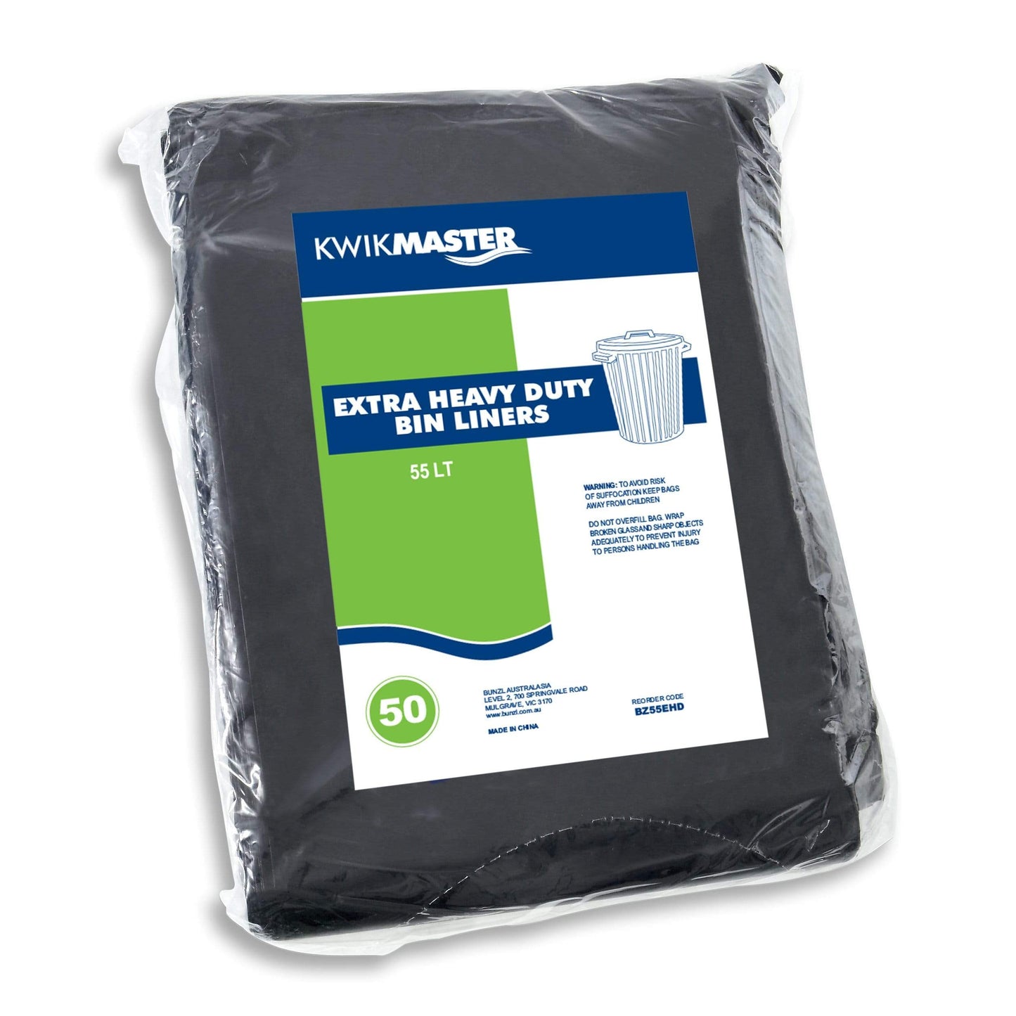 Kwikmaster 55lt / Heavy Duty / Black Kwikmaster Bin Liner All Purpose