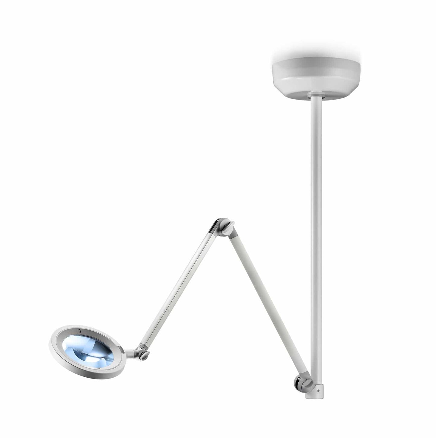 Derungs Magnifiers Ceiling Mounted with 1150mm Pole. / White LED Light Opticlux Magnifier