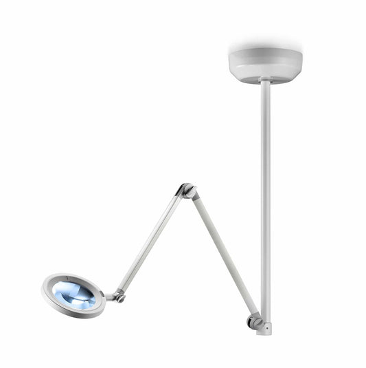 Derungs Magnifiers Ceiling Mounted with 1150mm Pole. / White LED Light Opticlux Magnifier