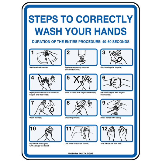 Aero Healthcare Signage Poly Hand Washing Steps Sign 30 x 22.5cm