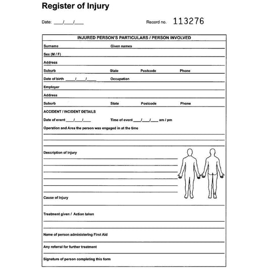 Register of Injuries Pad A5 wrap/1 RI001