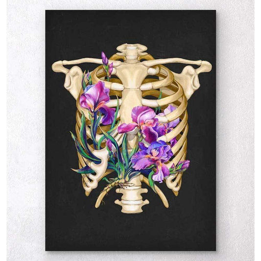 Rib Cage Anatomy Floral Black
