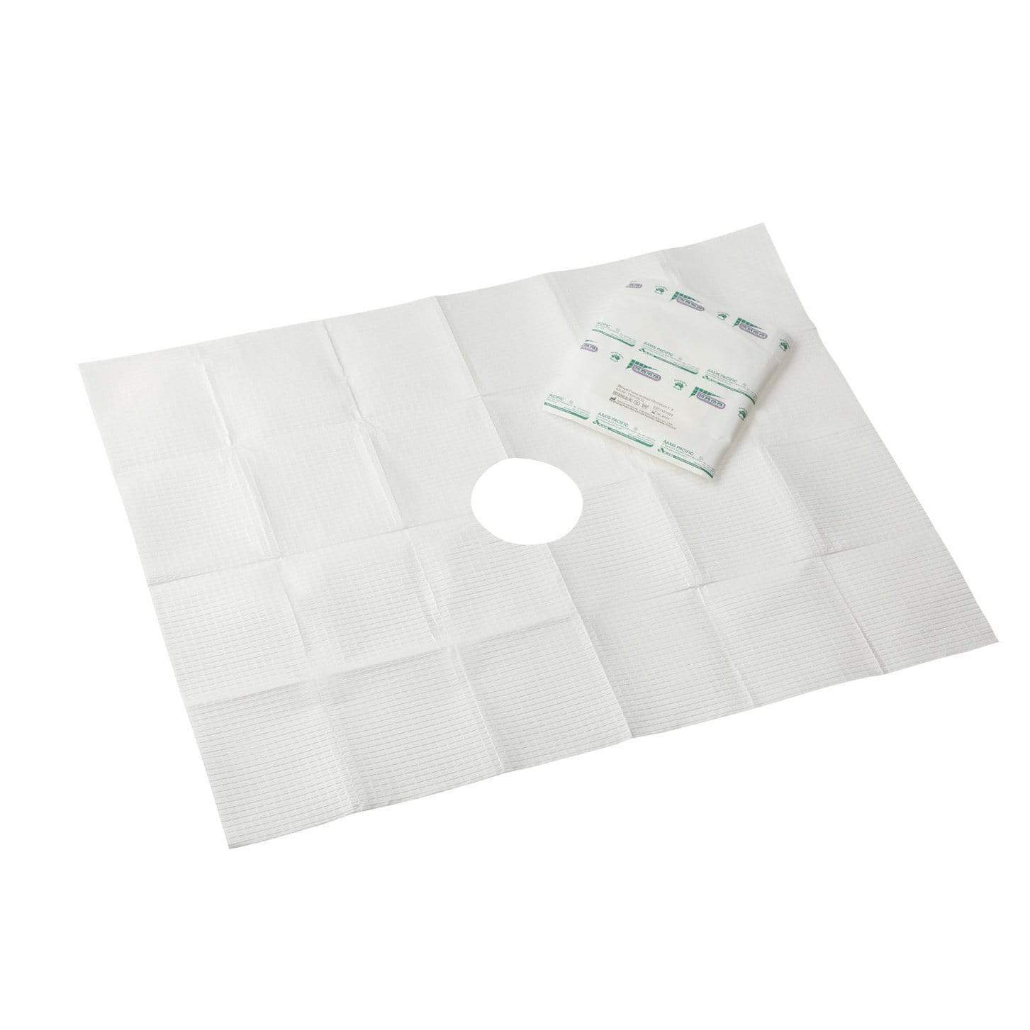 Aaxis Pacific 50cm x 68cm, (Fenestration 10cm x 10cm) / Sterile Sage Drape Fenestrated 4-Ply Poly-Lined Peel Pack