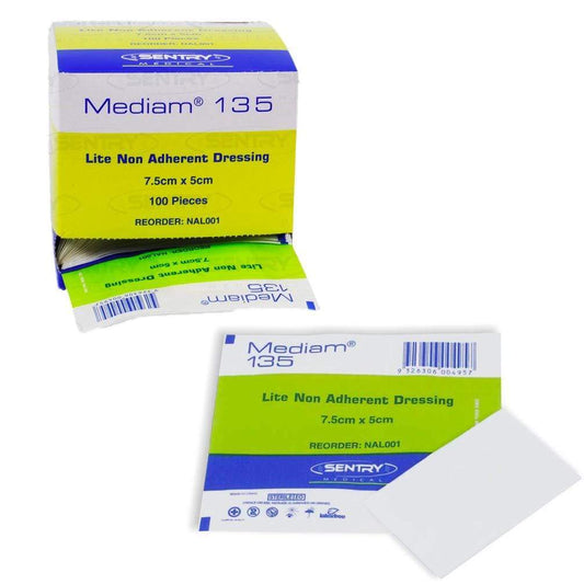 Sentry Medical Low Adherent Dressings 7.5cm / 10cm / Sterile Sentry Mediam 135 Low Non Adherent Dressing Lite